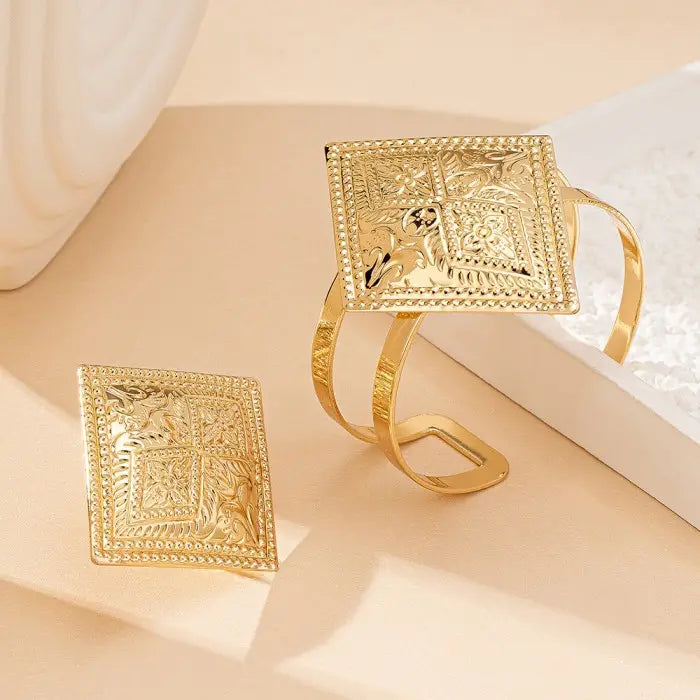 Geometric Square Bracelet & Ring Set