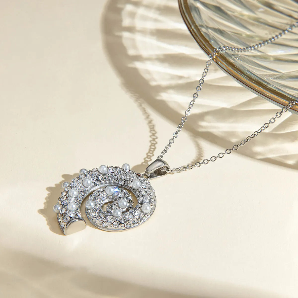 Spiral Pearl Pendant Necklace