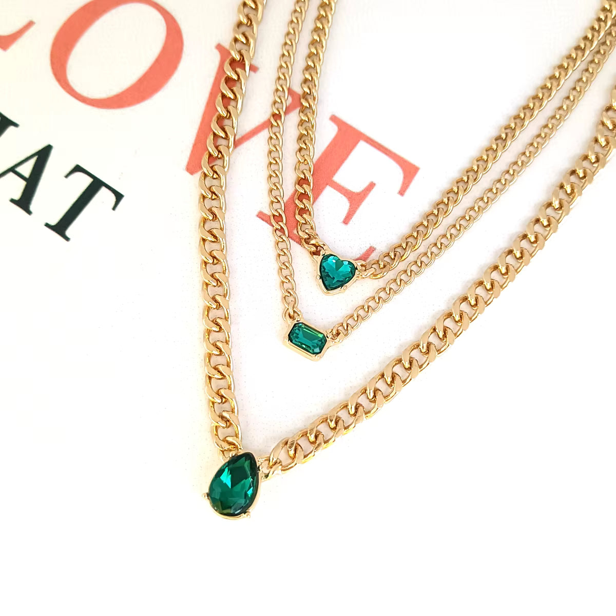 Emerald Drop Layered Necklace