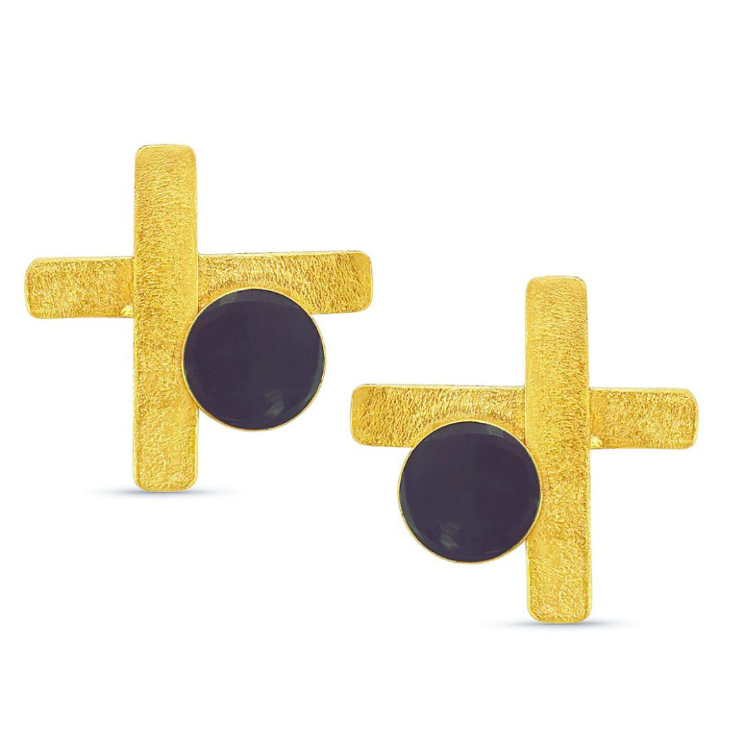 Black Drop Golden Earrings