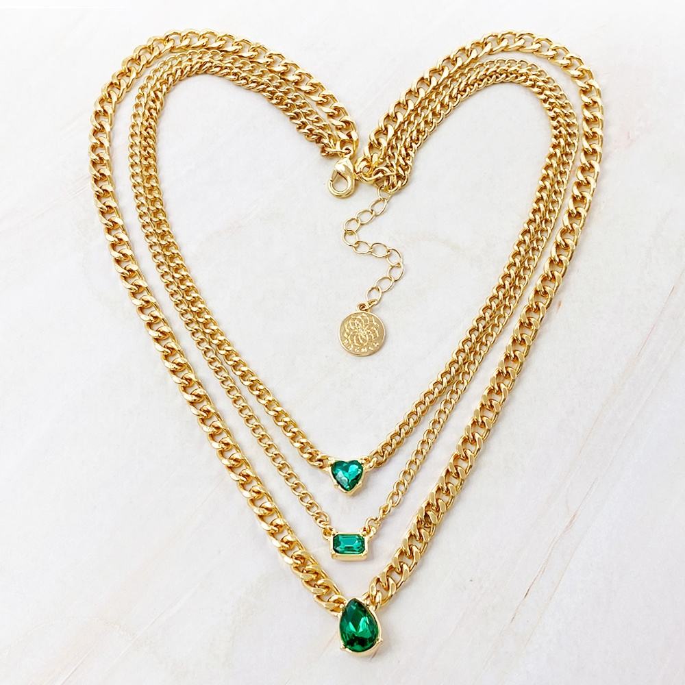 Emerald Drop Layered Necklace