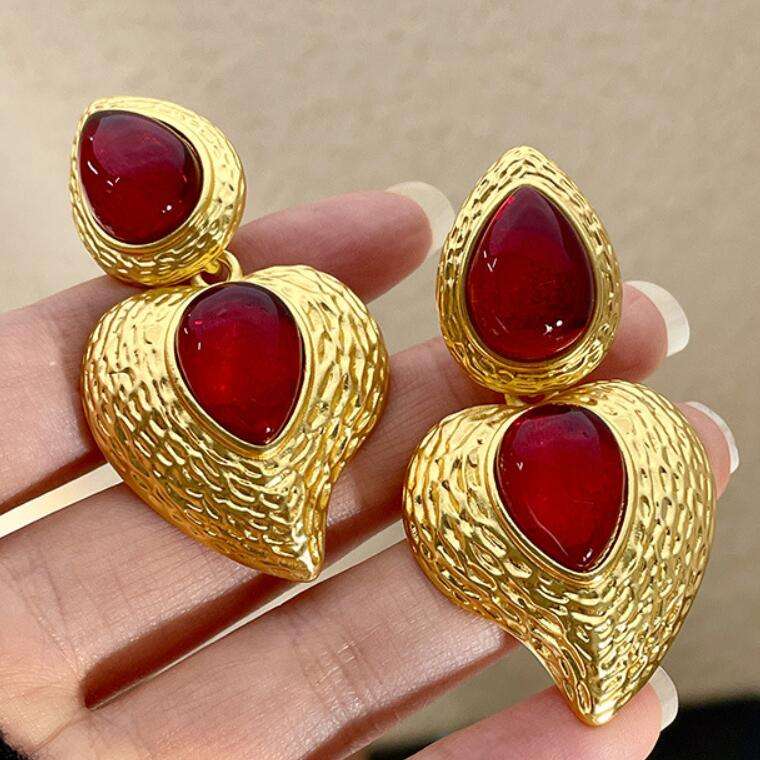 Scarlet Ember Shield Earrings