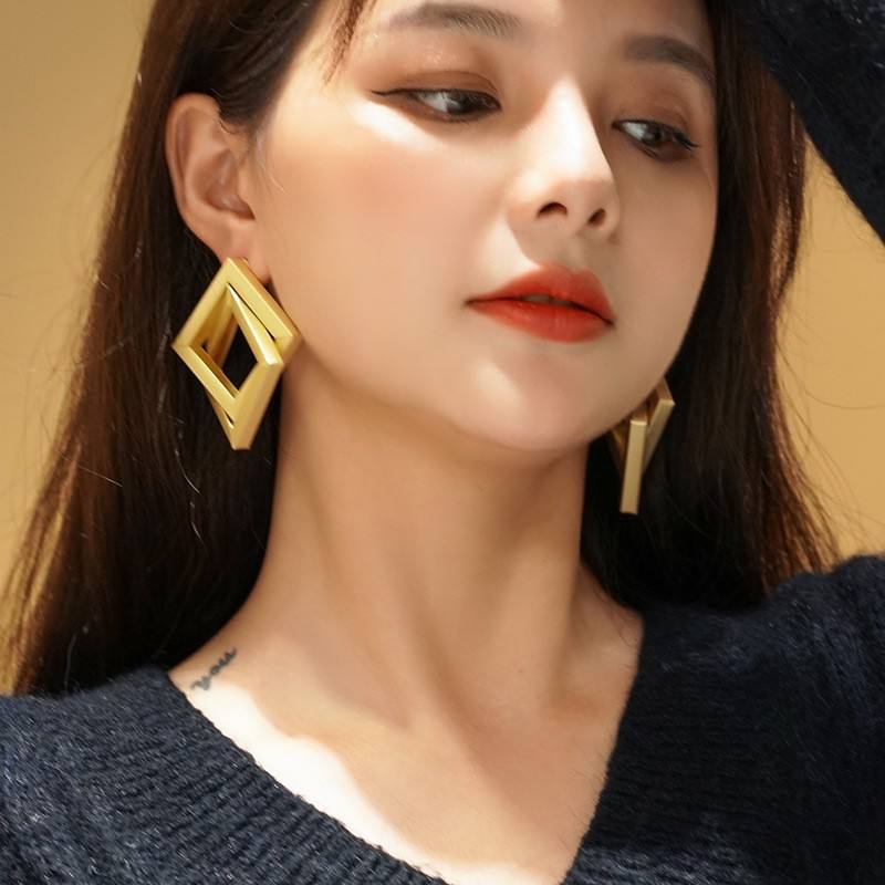Golden Frame Drop Earrings