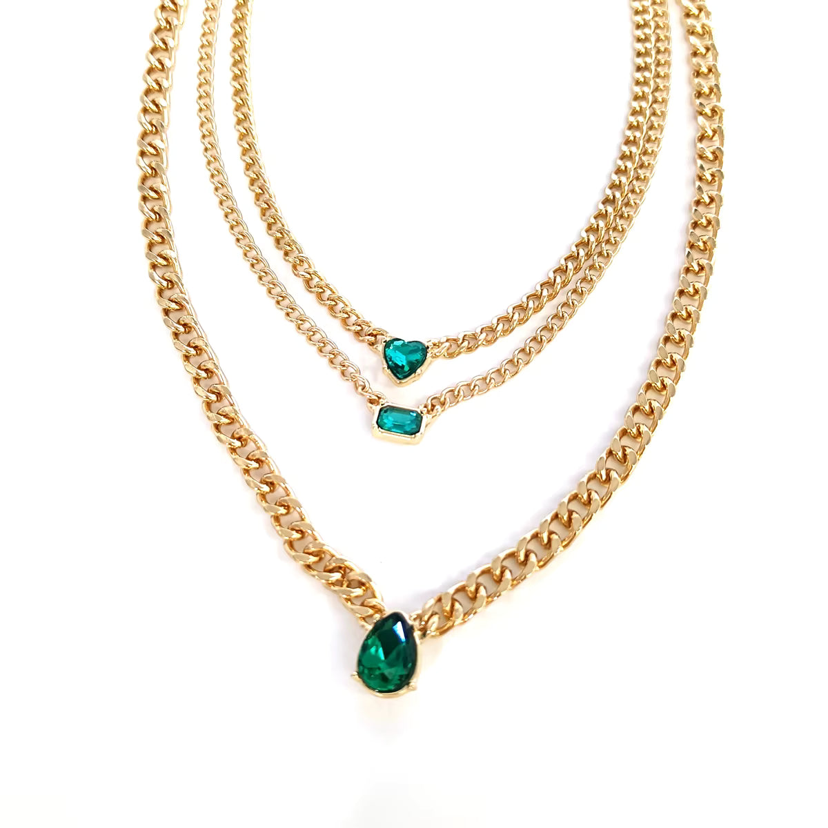 Emerald Drop Layered Necklace