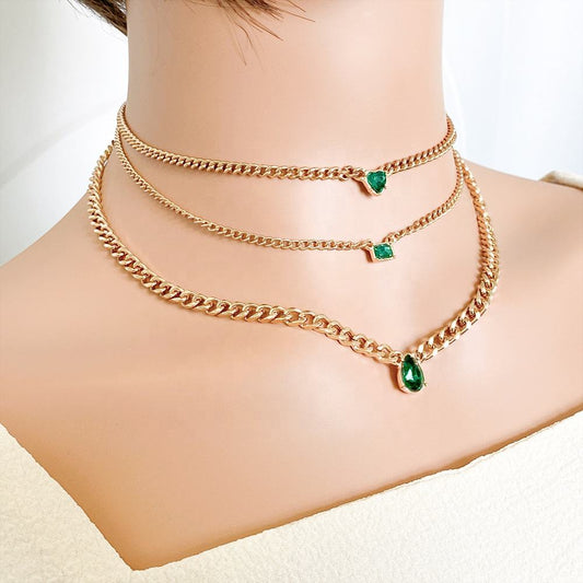 Emerald Drop Layered Necklace