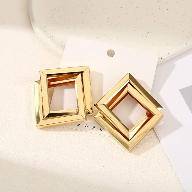 Golden Frame Drop Earrings