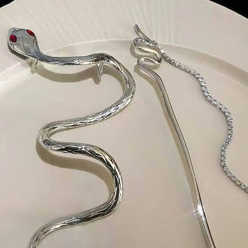 Serpent Hair Pin with Rhinestone Chain