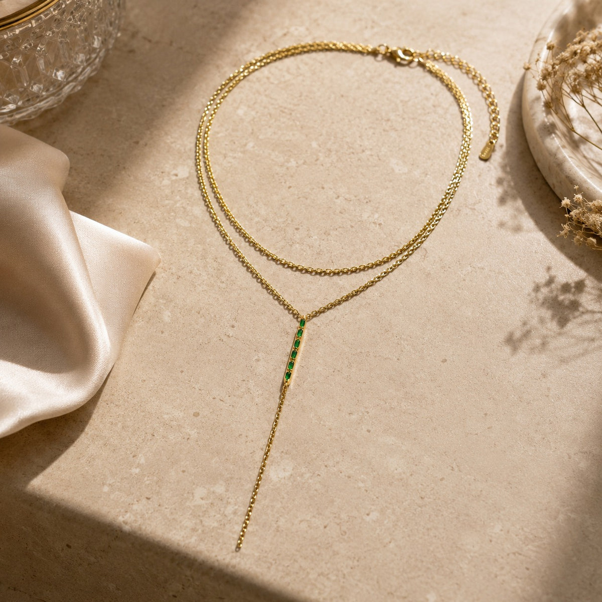 Emerald Y-Drop Necklace